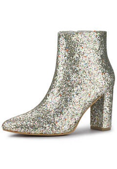 GLITTER POINTED TOE ANKLE BOOTS