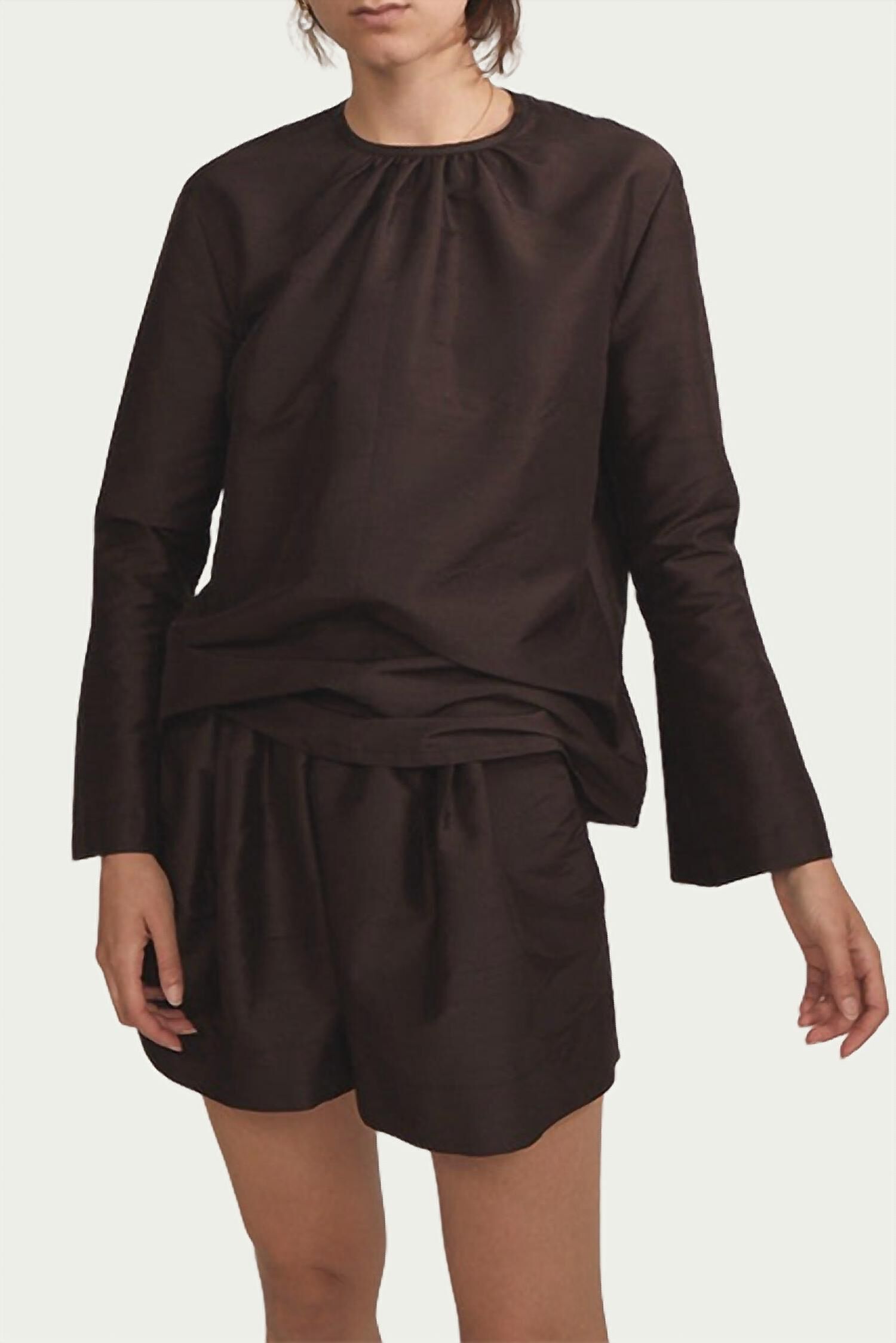 Blanche Silk Dupion Shorts In Coffee, Coffee / Brown, hi-res image number 0