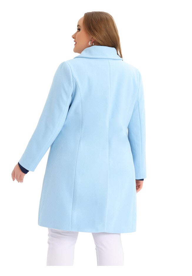 Peter Pan Collar Single Breasted Long Trench Peacoat, Blue / Light Blue, alternate image number 3