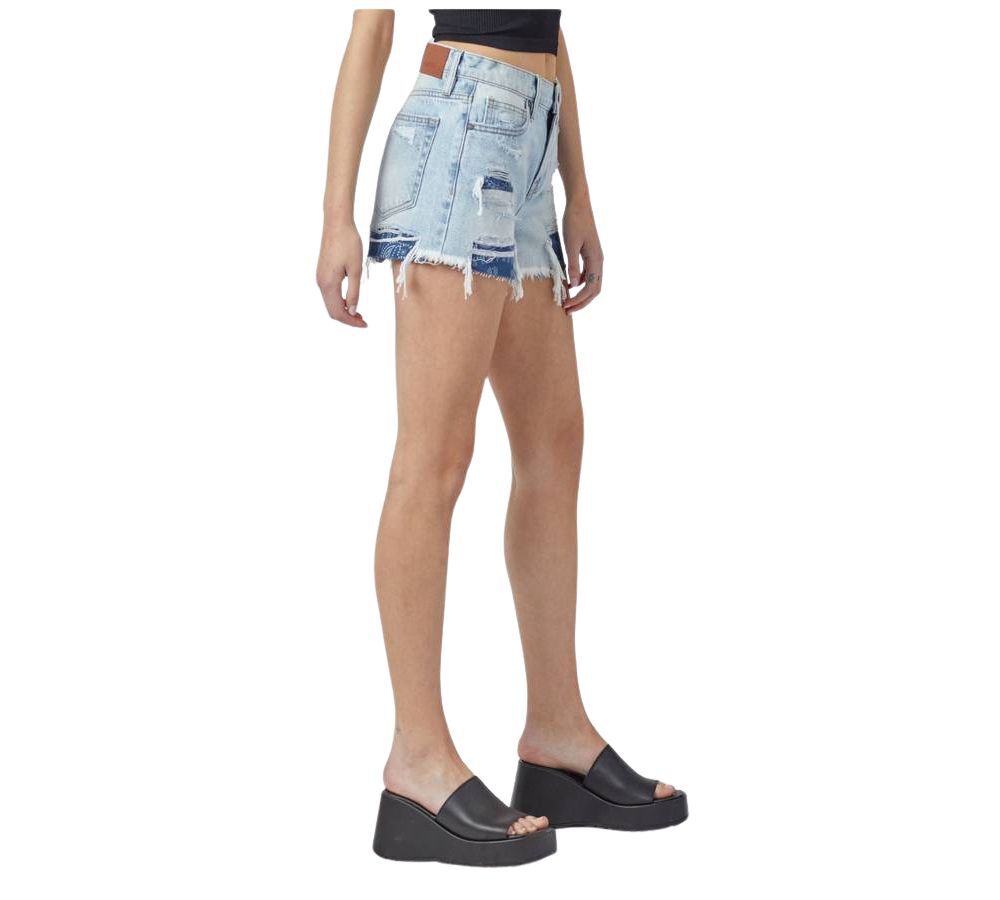 Kenzie Bandana Print Distressed Shorts In Light Wash, , alternate image number 2