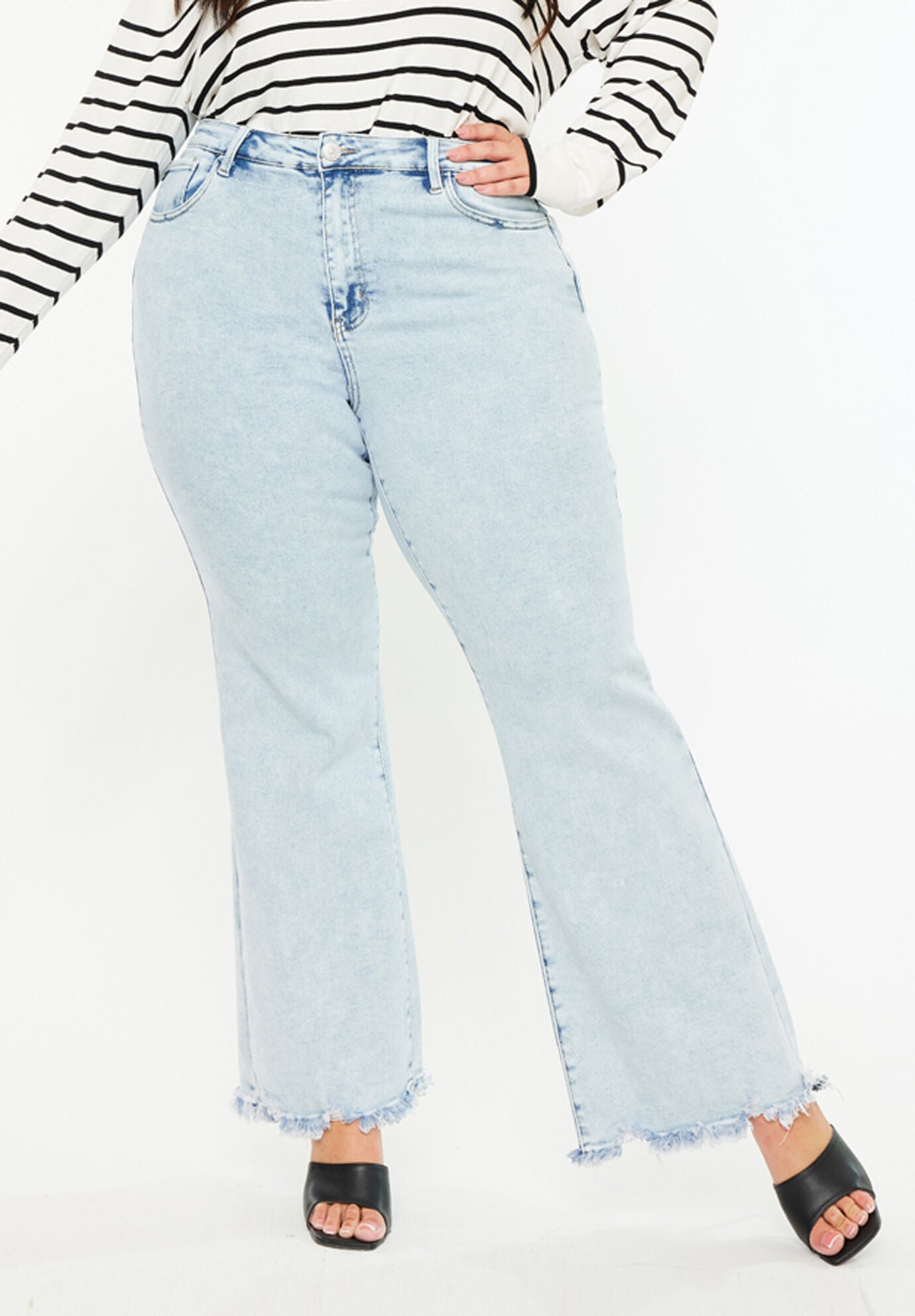 Kay Essentials High Rise Wide Leg Flare (Plus Size), Acid Wash / Light Blue, alternate image number 1