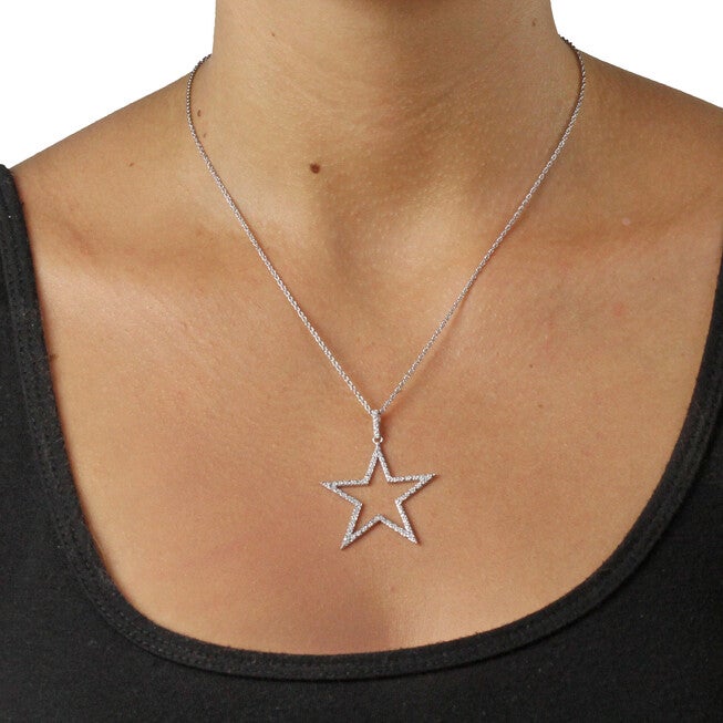 1/10 TCW Round Diamond Star Necklace in Platinum-plated Sterling Silver 18 inches, , alternate image number null