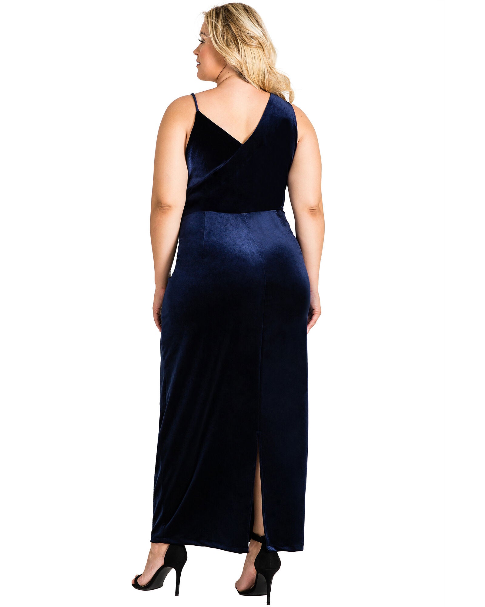 Plus Size Reagan Maxi Asymmetrical Velvet Dress, Navy / Navy, alternate image number 4