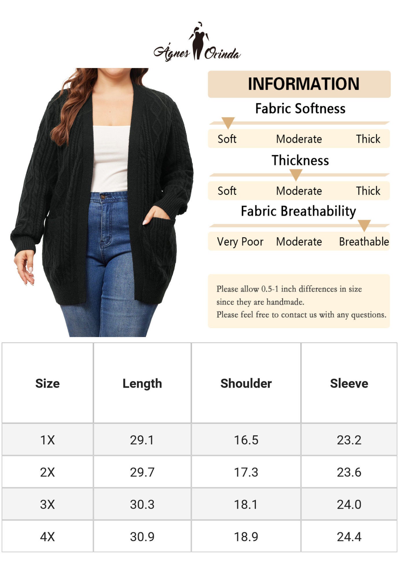 OPEN FRONT LIGHTWEIGHT SWEATER CARDIGAN WITH POCKETS, Black / Black, alternate image number 4