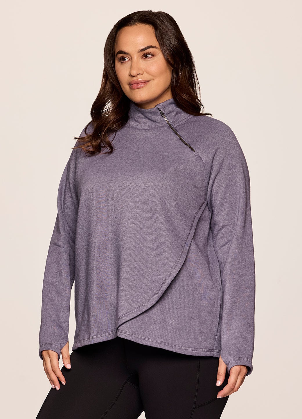 Prime Ready To Roll Fleece Zip Mock Neck Pullover, Grape / Lilac, alternate image number 2