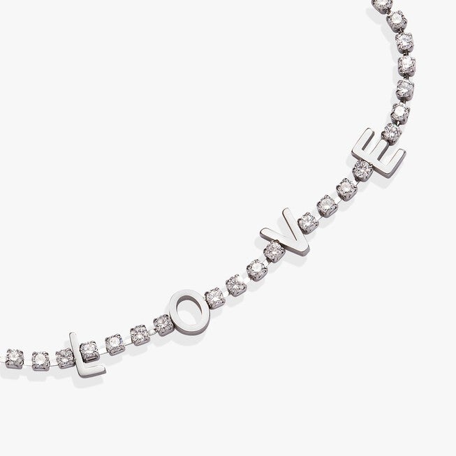 “Love” Crystal Tennis Bracelet, Silver / Silver, alternate image number 1