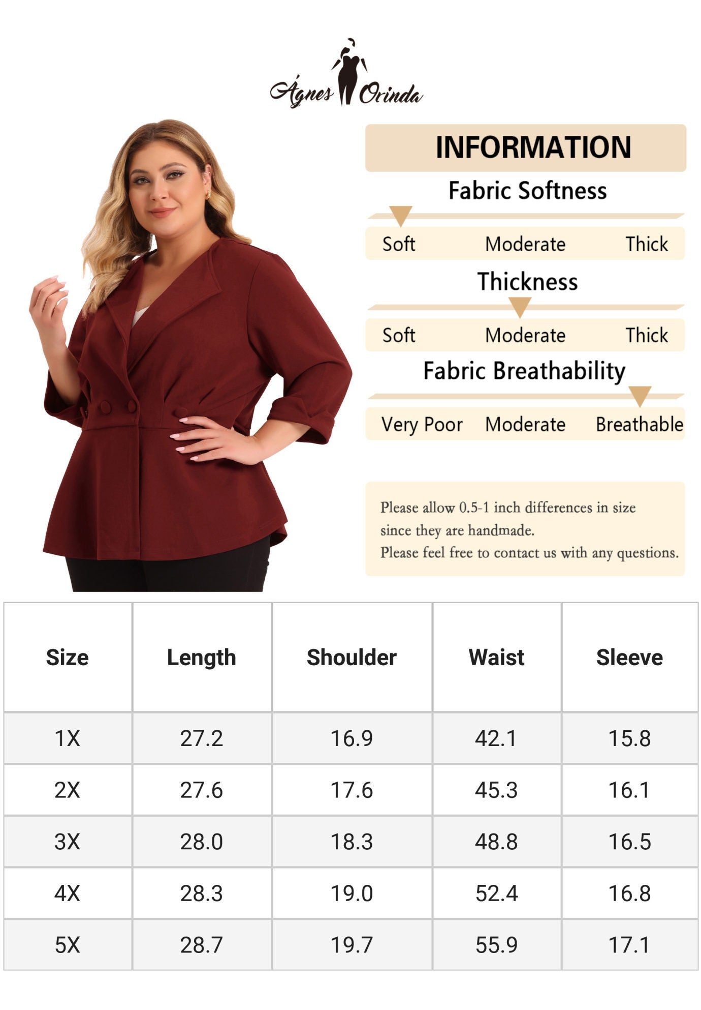 NOTCHED LAPEL PEPLUM JACKET SUIT BLAZER, Wine Red / Burgundy, alternate image number 4