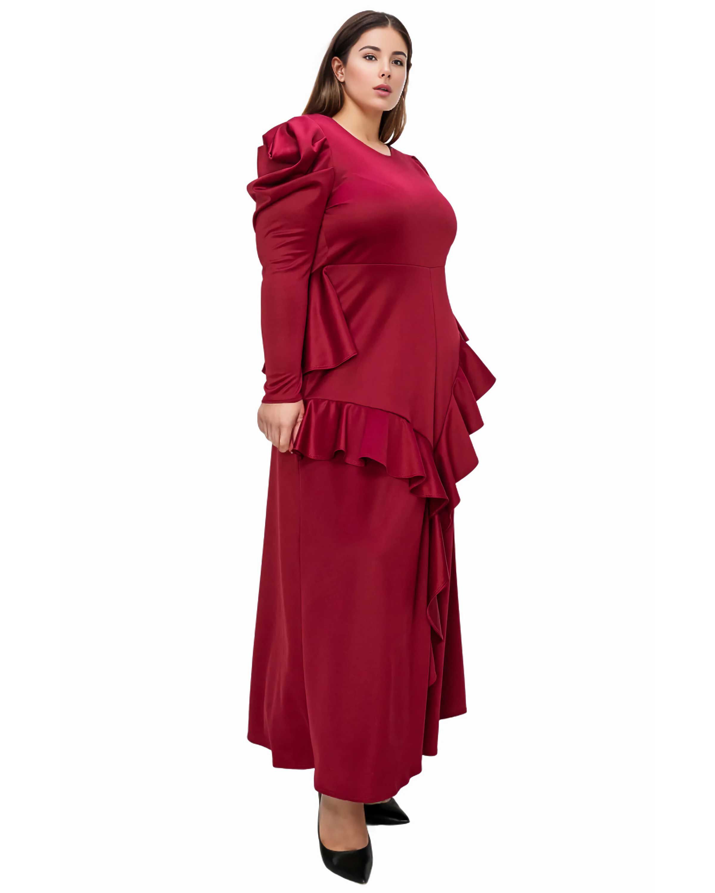 VIVIENNE RUFFLED MAXI DRESS, Burgundy / Burgundy, alternate image number 1