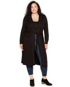 RHINESTONE-TRIM BELTED DUSTER CARDIGAN