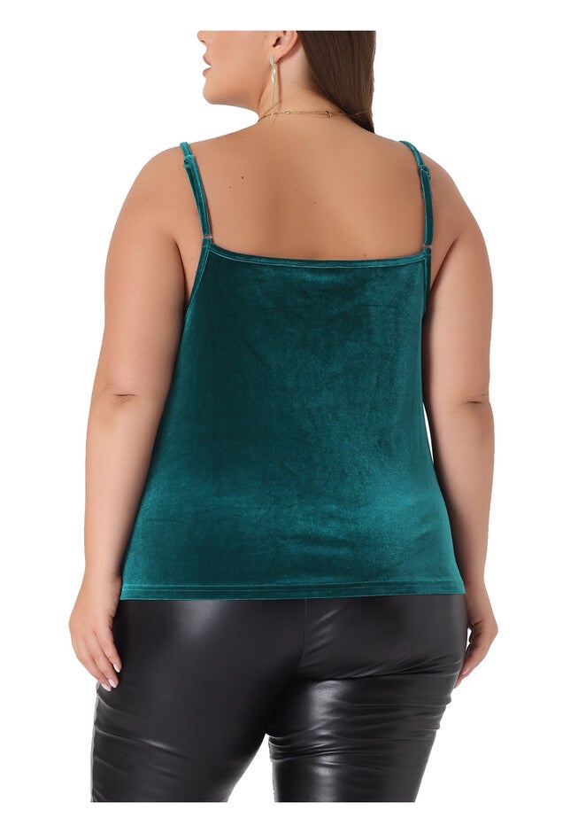 VELVET CAMI LACE DEEP V NECK SLEEVELESS TOP, Green / Quetzal Green, alternate image number 3
