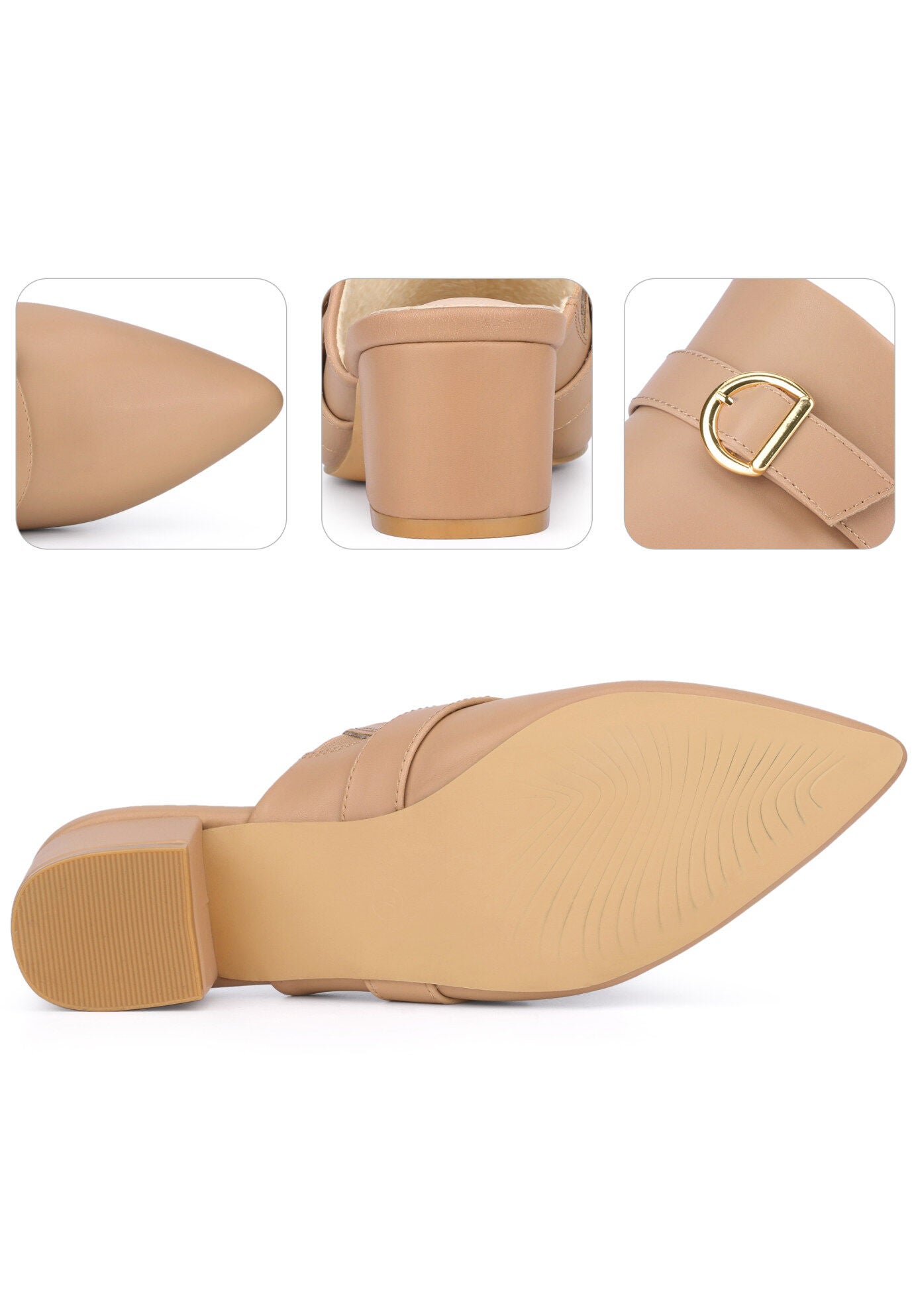 Closed toe Slip On Block Heeled Mules, Nude / Beige, alternate image number 1