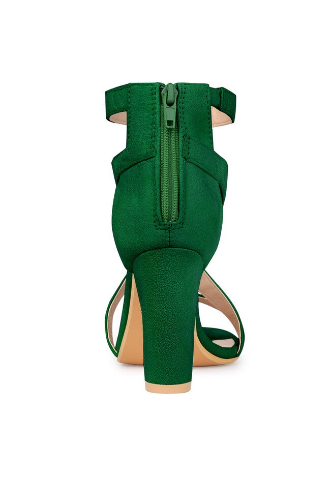 Crisscross Ankle Strap Chunky Heel Sandals, Green / Forest Green, alternate image number 2