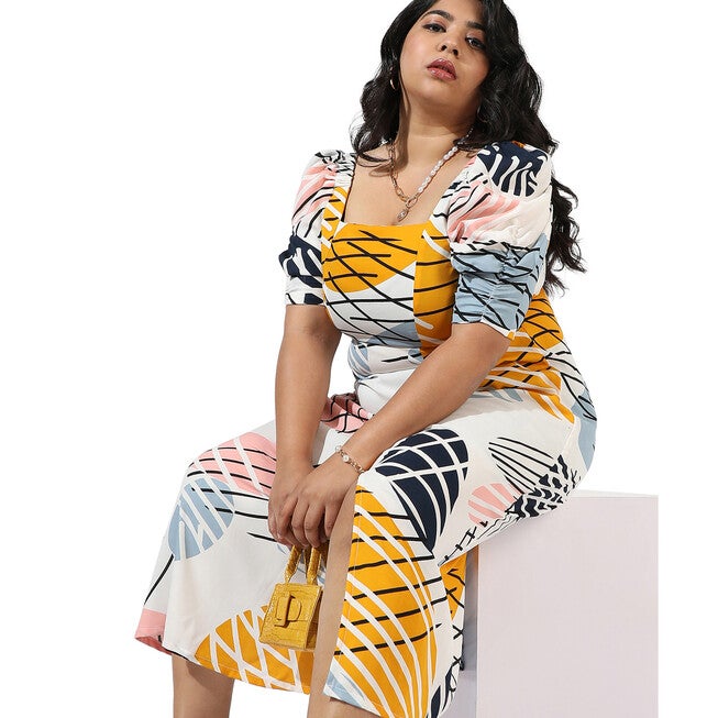 Tropic Printed Front Slit Dress, White / White, alternate image number null