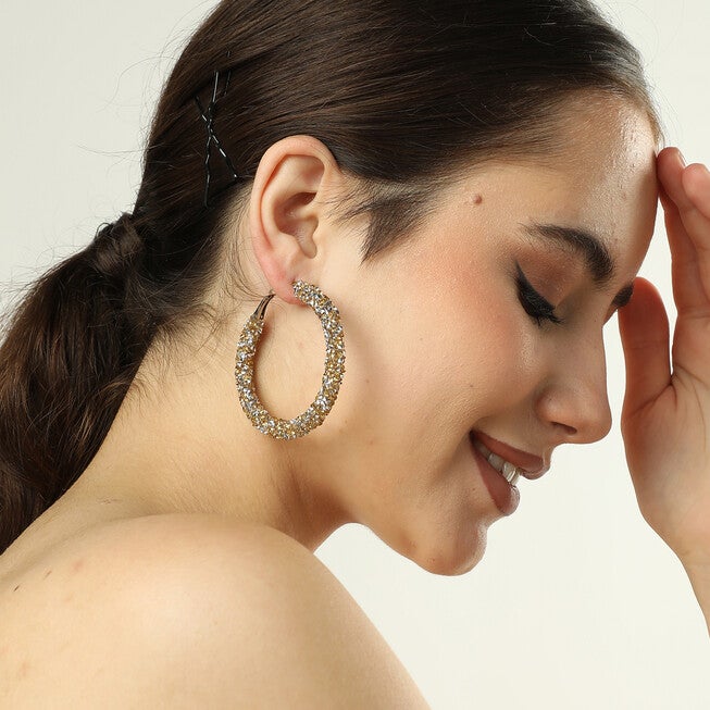 SOHI Women's Frosted Hoop Earrings, Gold / Gold, alternate image number null