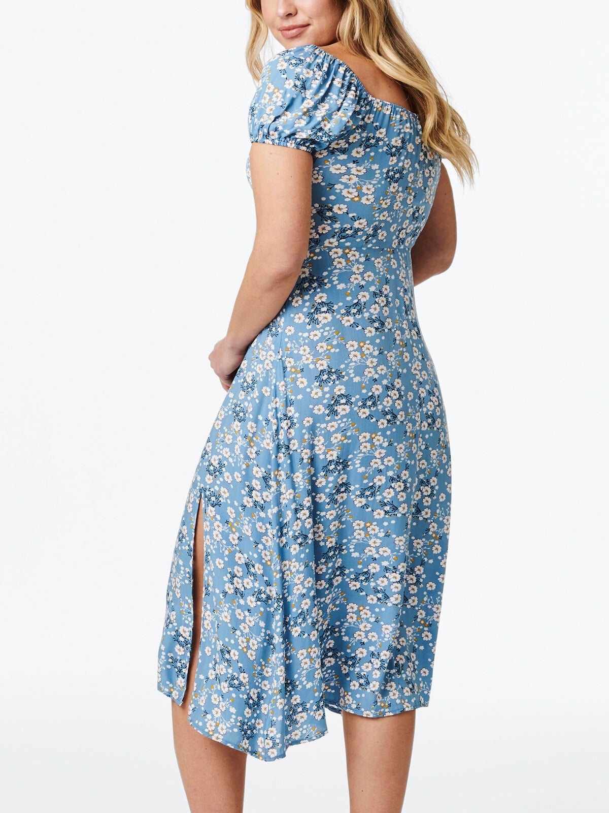 Alba Dress Peasant Style Ditsy Floral Print Blue, , alternate image number 4