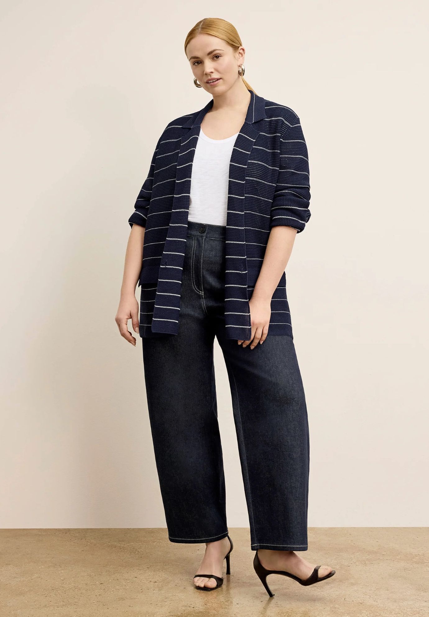 Cody Boyfriend Jardigan - Dot Jardigan Knit, Dark NavyIvory / Navy, hi-res image number 0