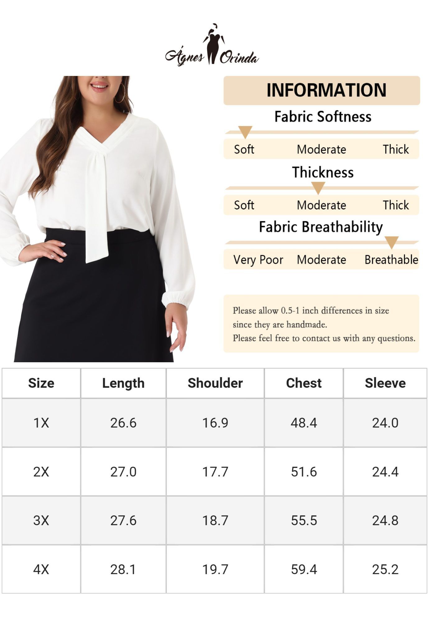 V Neck Long Sleeve Ruffle Tie Front Office Work Chiffon Blouse Top, White / White, alternate image number 4