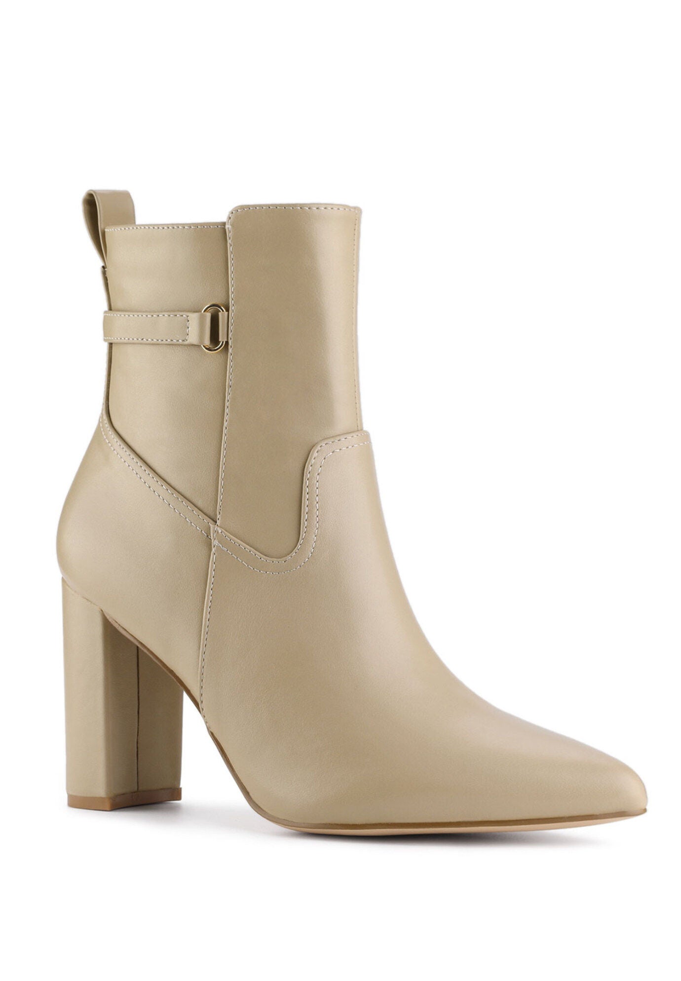 Pointed Toe Chunky High Heels Ankle Boots, Beige / Beige, hi-res image number 0