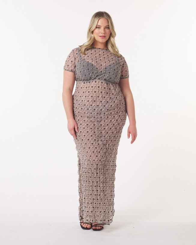 Daisy Maxi Dress in Lace Mesh, Lace Mesh / Black, hi-res image number null