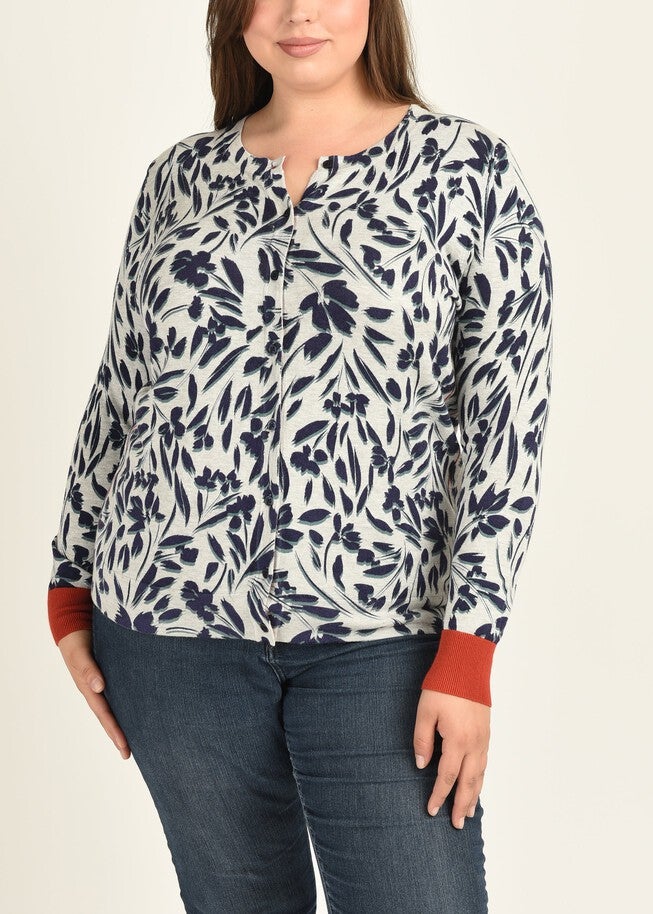 Magdalena Button-Down Cardigan, L279 HEATHER GREY / Navy, alternate image number 1