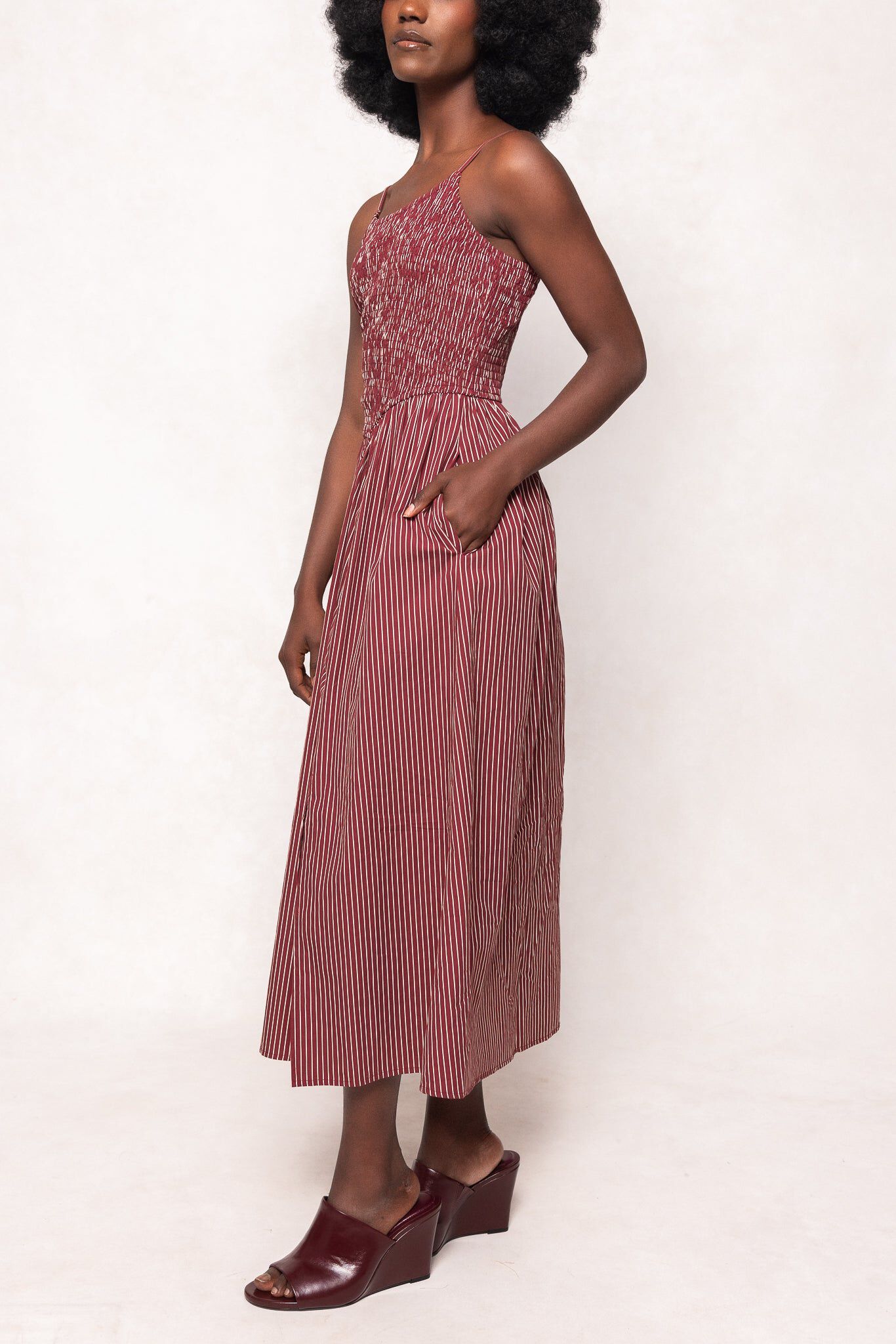 Maxwell Dress, Burgundy Pinstripe / Burgundy, alternate image number 5