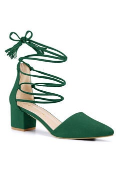 Pointed Toe Block Heels Lace Up Pumps