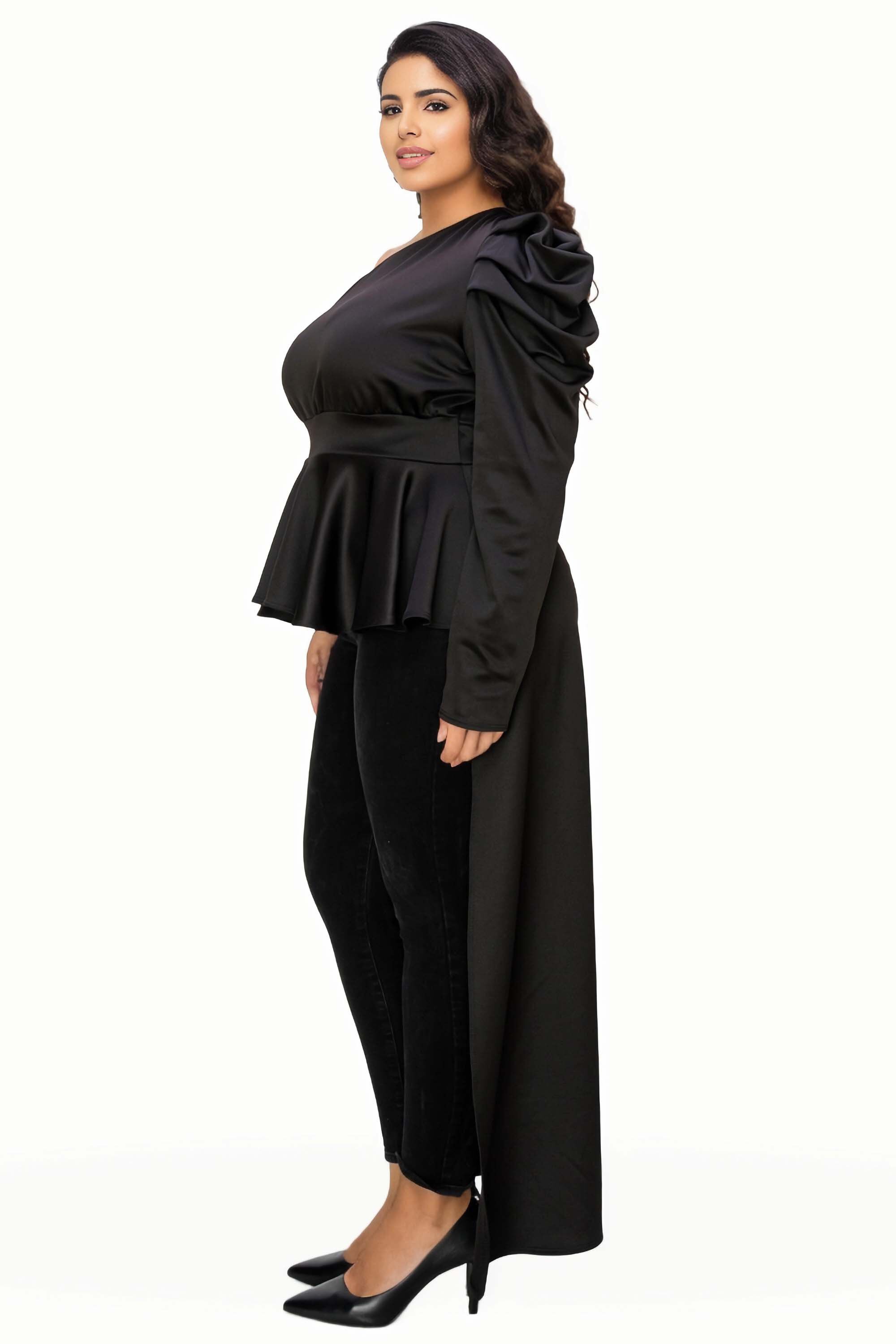 NICOLETTE ONE SHOULDER PEPLUM TOP, , alternate image number 3