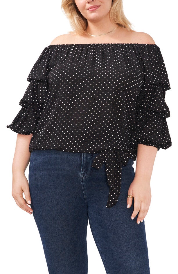 Remi Bubble Sleeve Blouse, RICH BLACK / Ivory, hi-res image number null