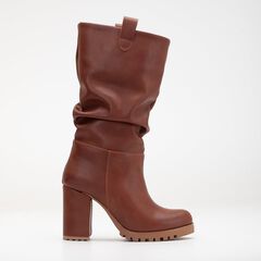 ANAIS - COGNAC BROWN SLOUCH PLATFORM BOOTS