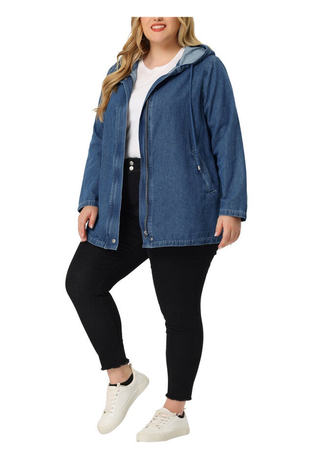 HOODIE LAYERED DRAWSTRING UTILITY DENIM JACKET, Blue / Light Blue, alternate image number 1