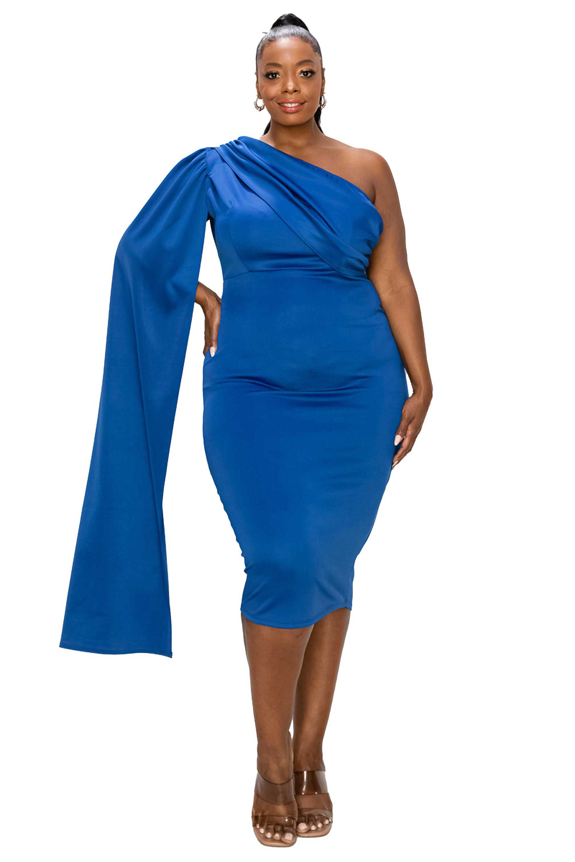 Spade One Shoulder Cape Dress, Royal / Royal Blue, hi-res image number 0