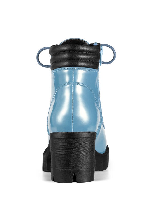CHUNKY HEEL LACE UP PLATFORM COMBAT BOOTS, Sky Blue / Light Blue, alternate image number 2