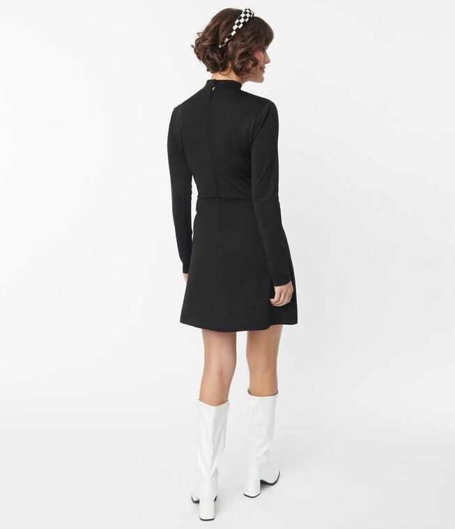 Smak Parlour Black Mock Turtleneck Fit & Flare Dress, Black / Black, alternate image number 3