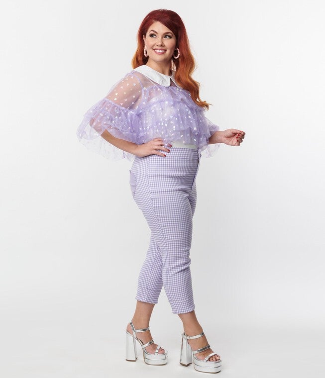 Smak Parlour Lavender Gingham Heart Pocket Smarty Pants Capri, , alternate image number null