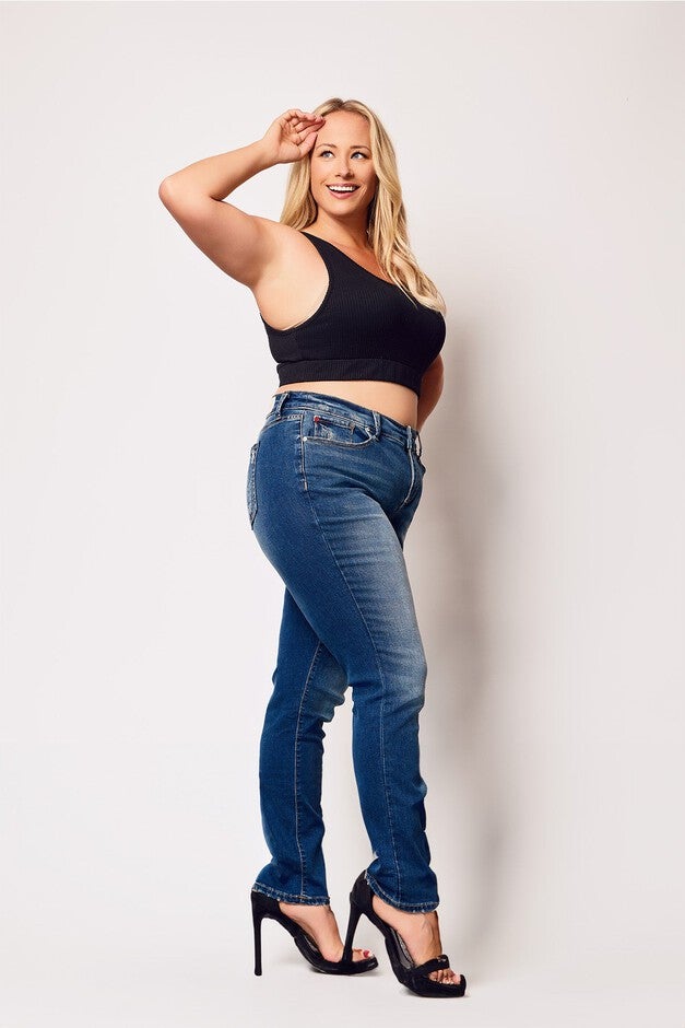 Denim Mid Rise Slim Jeans, River / Medium Wash, alternate image number 1