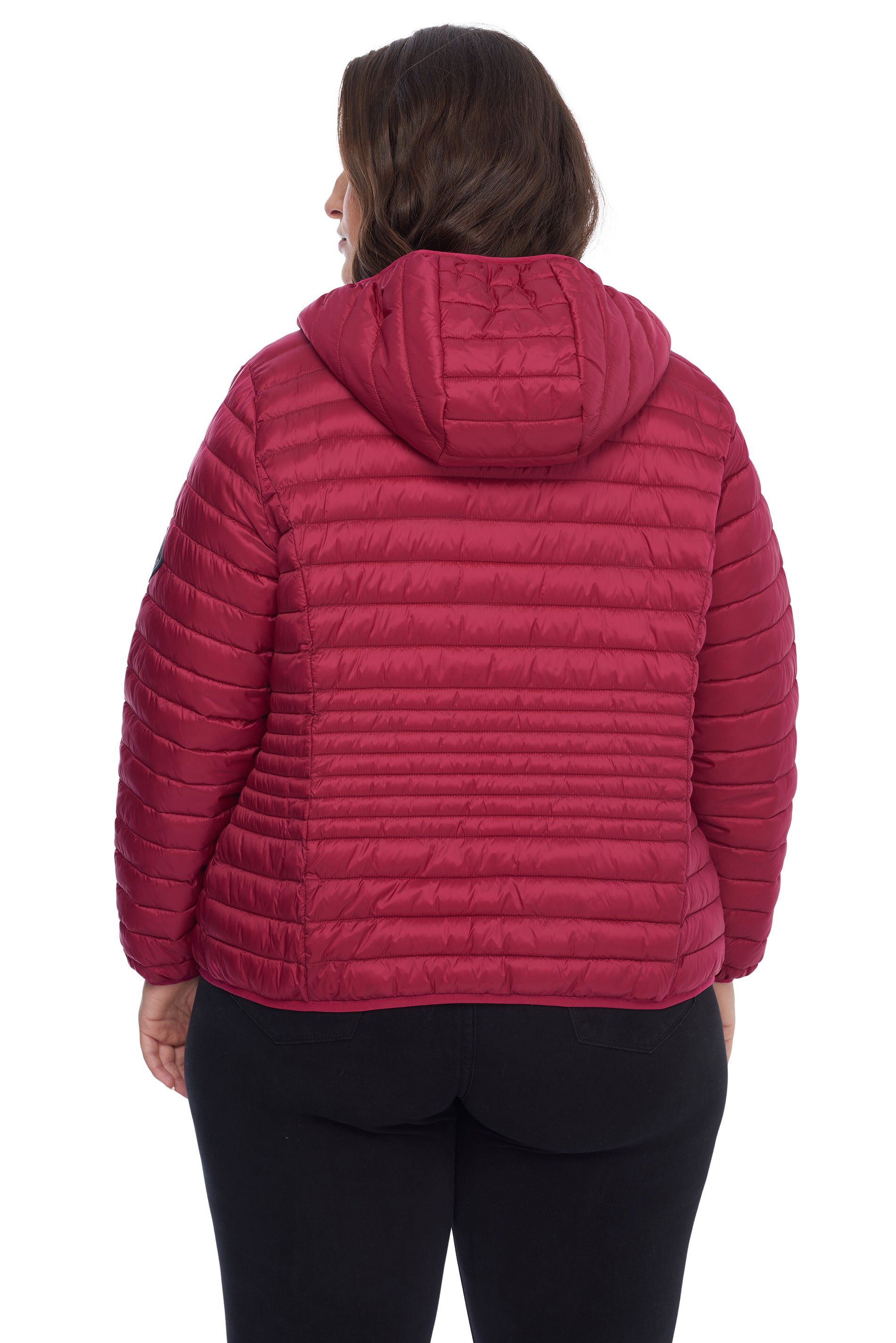 Women's Plus Size - YOHO | Vegan Down Lightweight Packable Puffer Jacket & Bag, Raspberry / Raspberry, alternate image number 3