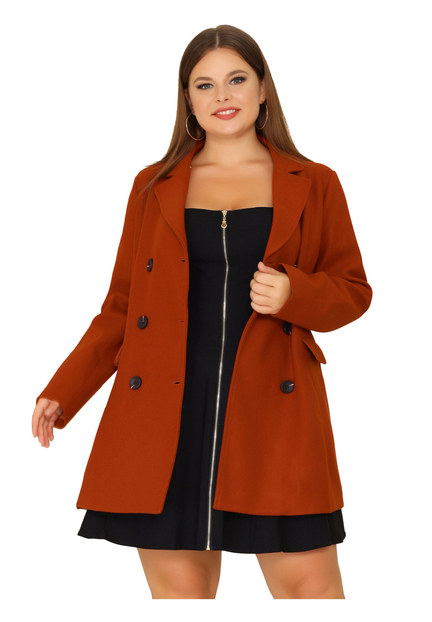 NOTCHED LAPEL DOUBLE BREASTED COAT, Caramel / Brown, alternate image number 2