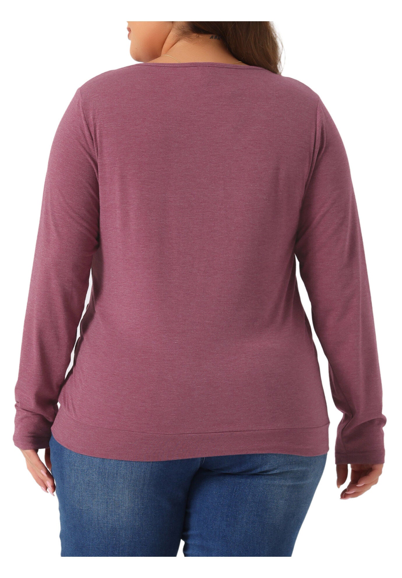 V Neck Long Sleeve Buttons Decor Ruched Casual Blouse Tunic Top, Purple Red / Purple, alternate image number 3