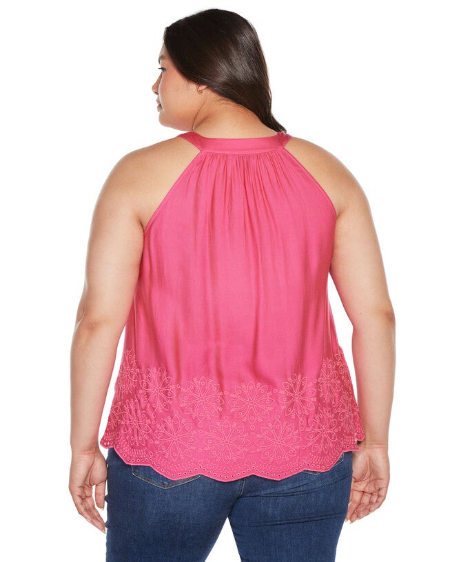 Plus Size Embroidered Hem Sleeveless Top, Petal Pink / Pink, alternate image number null