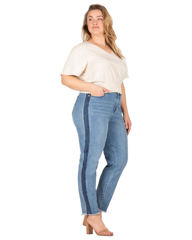 Savannah Plus Size Denim Skinny Jeans With Shadow Leg Stripe, 3215 Shadow / Dark Wash, alternate image number null