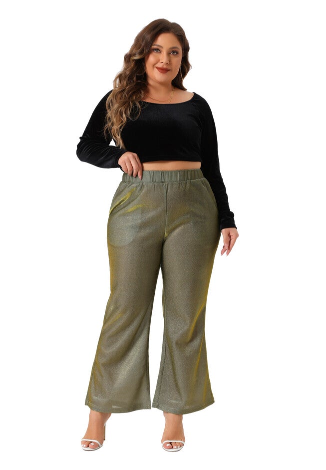 METALLIC SPARKLY HIGH WAIST WIDE LEG PALAZZO PANTS, Gold / Gold, hi-res image number null