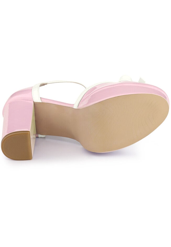 Platform Bow T Strap Chunky Heels Pumps, Pink / Pink, alternate image number 3