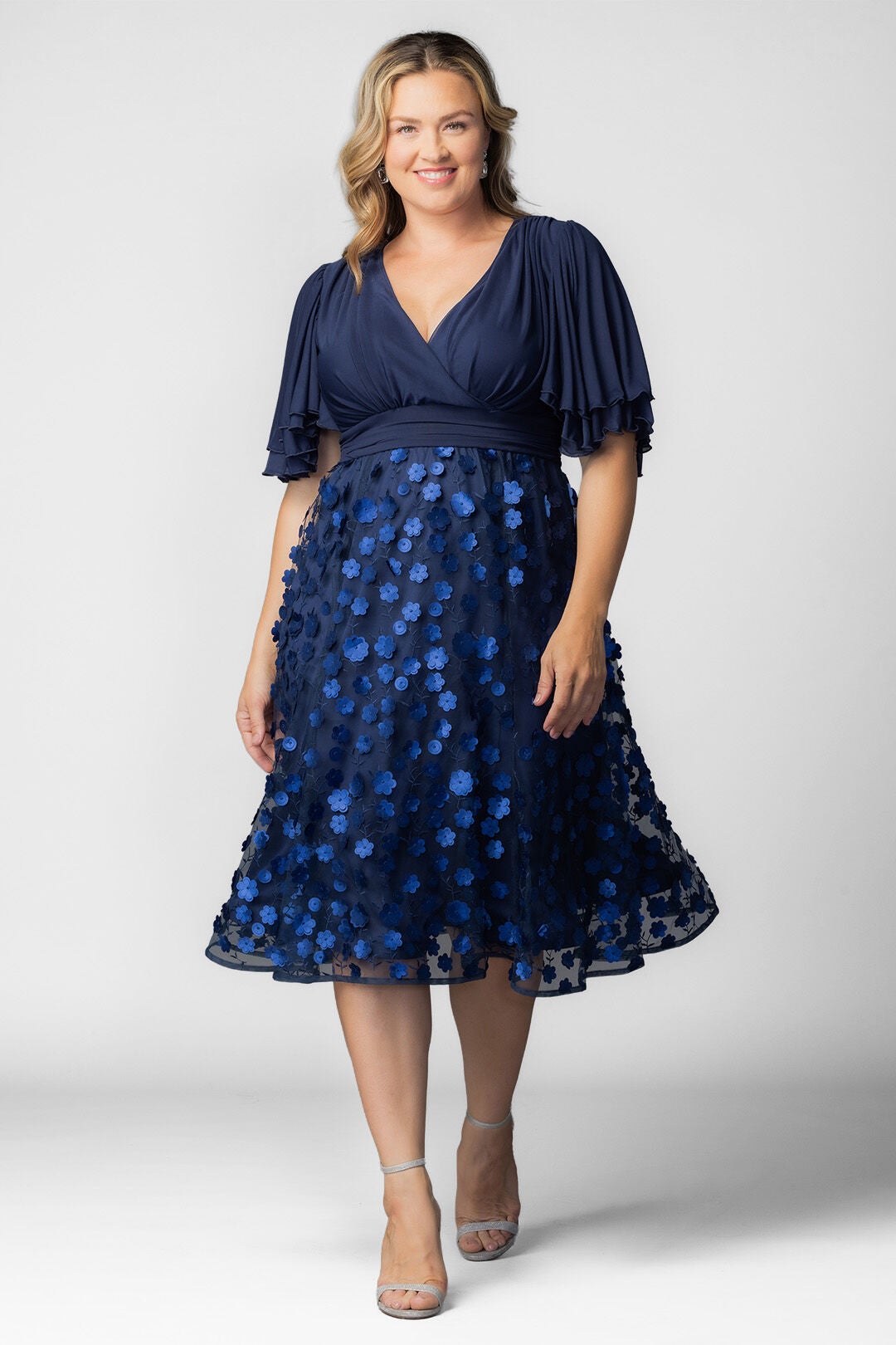 Pretty Petals Mesh Cocktail Dress, Navy Blossoms / Navy, hi-res image number 0