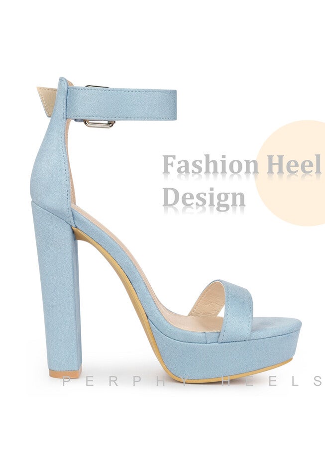 Platform High Heel Ankle Strap Chunky Heels Sandals, Light Blue / Light Blue, alternate image number 4