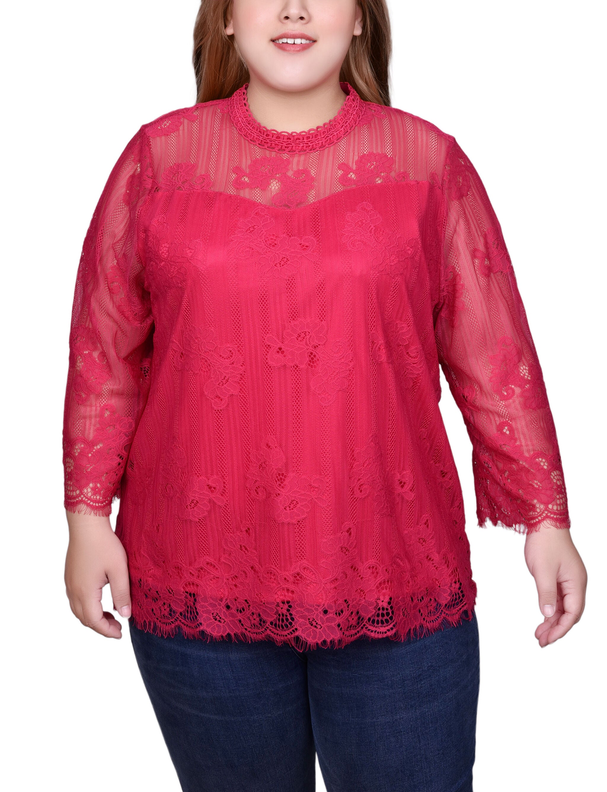3/4 Sleeve Lace Blouse, Persian Red, hi-res image number 0