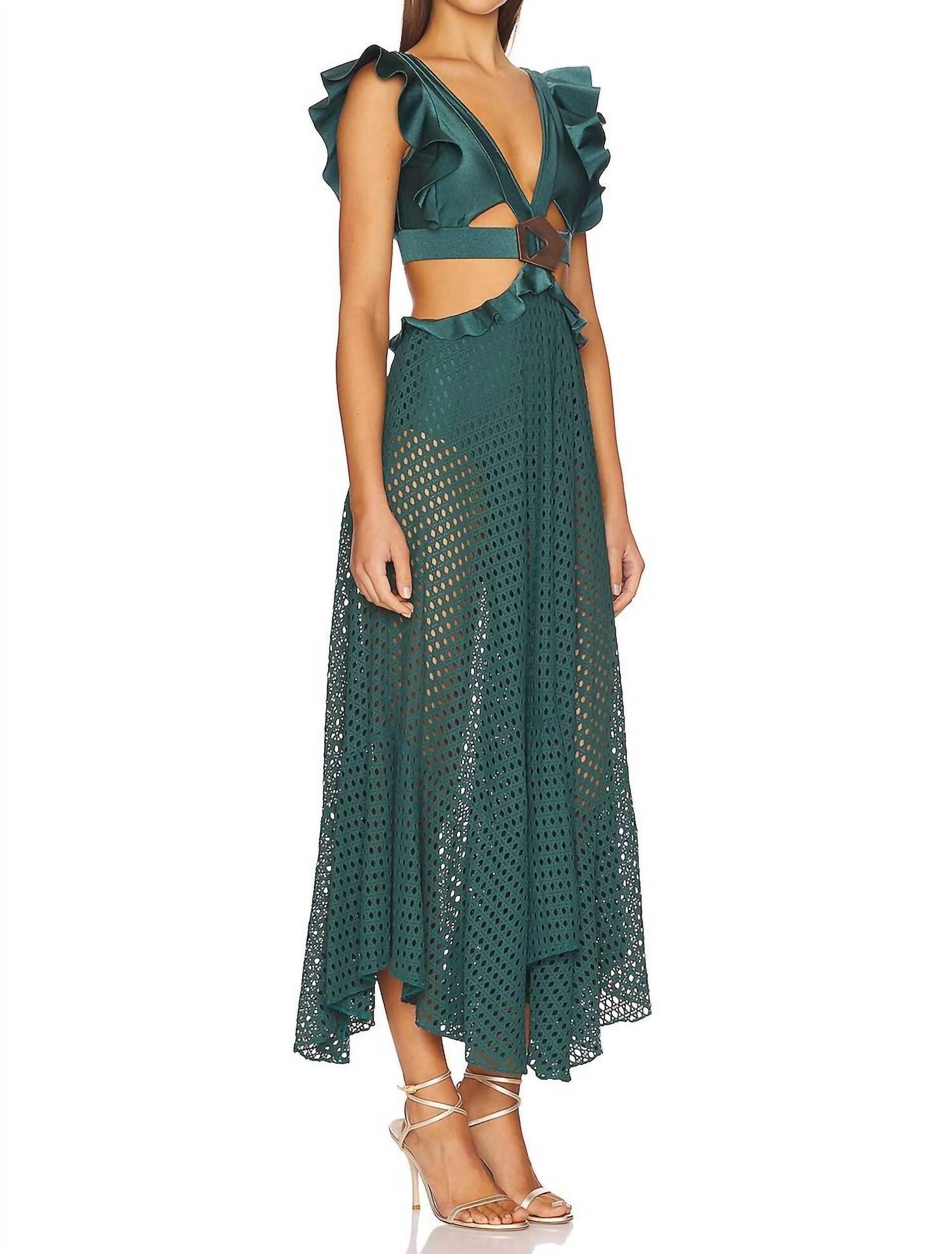 BELTED NETTED BEACH DRESS IN PALACE GREEN, Palace Green / Forest Green, alternate image number 2