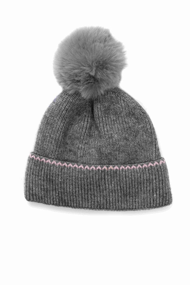 Warm Winter Hat Knitted Pompom Hat Grey, GREY / Charcoal Grey, hi-res image number null