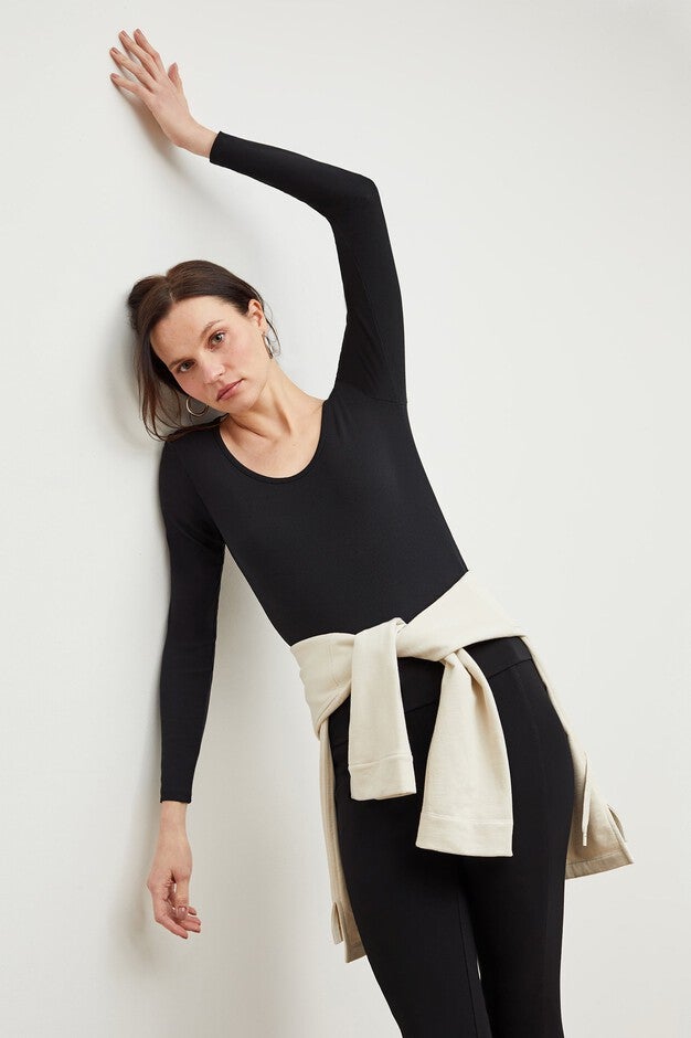 Marcia Layering T-Shirt - Ribbed Pima Cotton, Black / Black, alternate image number 4