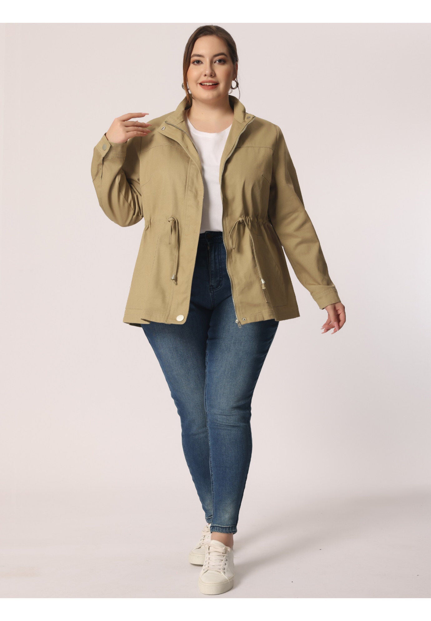 LIGHTWEIGHT ANORAK DRAWSTRING UTILITY JACKET, Light Khaki / Cream, hi-res image number 0