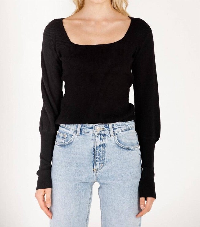 SQUARE NECK SWEATER IN BLACK, Black / Black, hi-res image number null